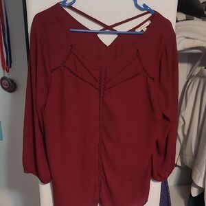 Skies Are Blue Red Blouse with Cut Out Backless Design